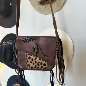 Leopard Accent Brown Crossbody Bag
